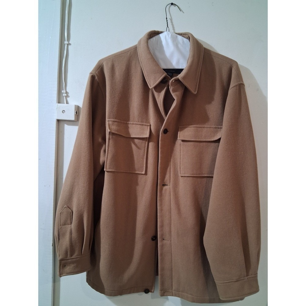 Claiborne Outerwear Mens Large 100% Wool Shirt Jacket Camel Tan Button Shacket